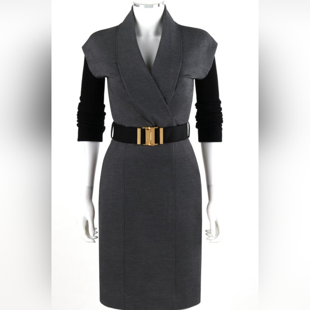 2009 GUCCI Wool Sheath Structural Over-Sleeve Dress With Belt Size: M